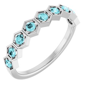 14K White Natural Blue Zircon Stackable Ring
