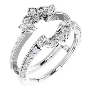 Platinum 3/8 CTW Natural Diamond Art Deco Milgrain Ring Guard  