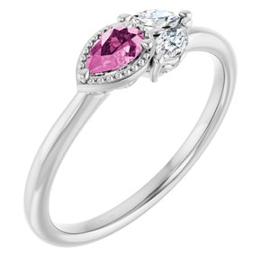 14K White Natural Pink Sapphire & 1/6 CTW Natural Diamond Ring