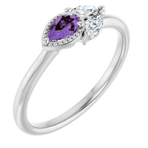 14K White Natural Amethyst & 1/6 CTW Natural Diamond Ring