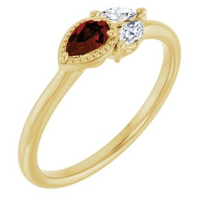 14K Yellow Natural Mozambique Garnet & 1/6 CTW Natural Diamond Ring