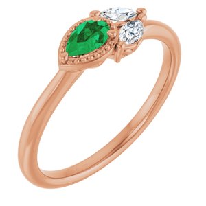 14K Rose Lab-Grown Emerald & 1/6 CTW Natural Diamond Ring