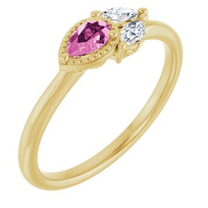 14K Yellow Natural Pink Sapphire & 1/6 CTW Natural Diamond Ring