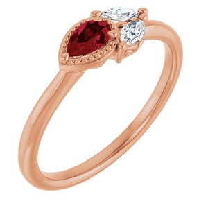 14K Rose Lab-Grown Ruby & 1/6 CTW Natural Diamond Ring