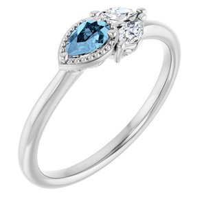 14K White Natural Aquamarine & 1/6 CTW Natural Diamond Ring