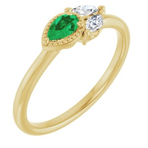 14K Yellow Lab-Grown Emerald & 1/6 CTW Natural Diamond Ring