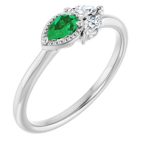 Platinum Natural Emerald & 1/6 CTW Natural Diamond Ring