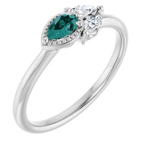 14K White Lab-Grown Alexandrite & 1/6 CTW Natural Diamond Ring