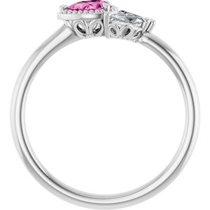 14K White Natural Pink Sapphire & 1/6 CTW Natural Diamond Ring