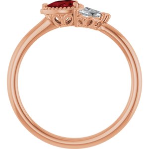 14K Rose Lab-Grown Ruby & 1/6 CTW Natural Diamond Ring