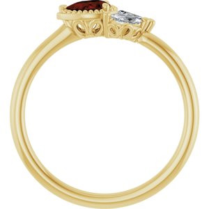 14K Yellow Natural Mozambique Garnet & 1/6 CTW Natural Diamond Ring