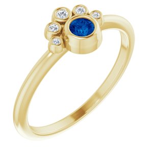 14K Yellow Lab-Grown Blue Sapphire & .04 CTW Natural Diamond Ring