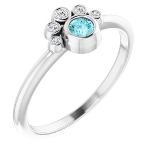 Platinum Natural Blue Zircon & .04 CTW Natural Diamond Ring