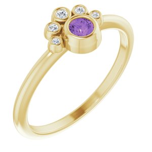 14K Yellow Natural Amethyst & .04 CTW Natural Diamond Ring
