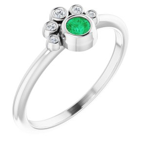 14K White Lab-Grown Emerald & .04 CTW Natural Diamond Ring