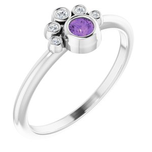 14K White Natural Amethyst & .04 CTW Natural Diamond Ring