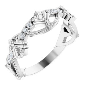 14K White 1/8 CTW Natural Diamond Vintage-Inspired Anniversary Band