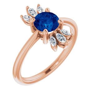 14K Rose Natural Blue Sapphire & 1/4 CTW Natural Diamond Ring