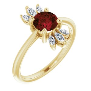 14K Yellow Natural Mozambique Garnet & 1/4 CTW Natural Diamond Ring
