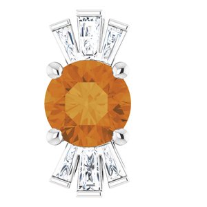 14K White Natural Citrine & 1/6 CTW Natural Diamond Pendant
