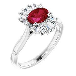 14K White Natural Ruby & 1/4 CTW Natural Diamond Ring