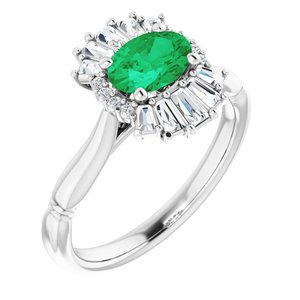 14K White Natural Emerald & 1/4 CTW Natural Diamond Ring