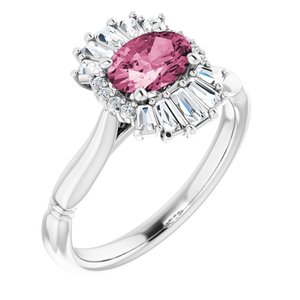 14K White Natural Pink Tourmaline & 1/4 CTW Natural Diamond Ring