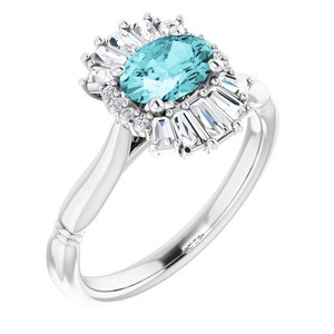 14K White Natural Blue Zircon & 1/4 CTW Natural Diamond Ring