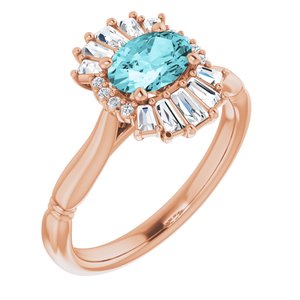 14K Rose Natural Blue Zircon & 1/4 CTW Natural Diamond Ring