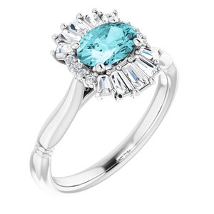 Sterling Silver Natural Blue Zircon & 1/4 CTW Natural Diamond Ring