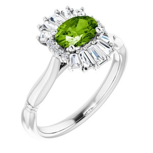 Platinum Natural Peridot & 1/4 CTW Natural Diamond Ring