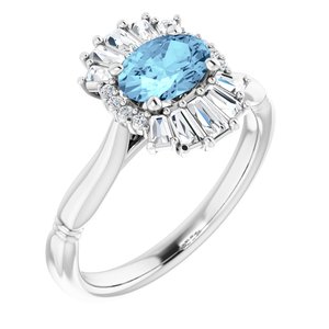 Sterling Silver Natural Aquamarine & 1/4 CTW Natural Diamond Ring