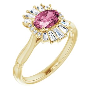 14K Yellow Natural Pink Tourmaline & 1/4 CTW Natural Diamond Ring