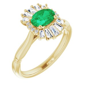 14K Yellow Natural Emerald & 1/4 CTW Natural Diamond Ring