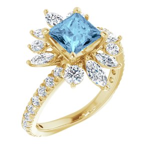 14K Yellow Natural Aquamarine & 1 1/8 CTW Natural Diamond Ring
