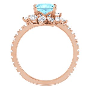 14K Rose Natural Aquamarine & 1 1/8 CTW Natural Diamond Ring