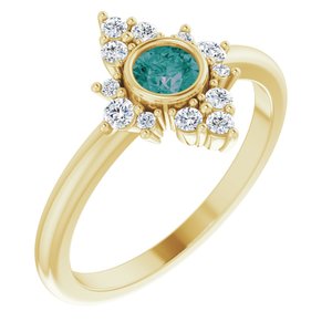 14K Yellow Lab-Grown Alexandrite & 1/5 CTW Natural Diamond Ring