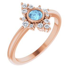 14K Rose Natural Aquamarine & 1/5 CTW Natural Diamond Ring 