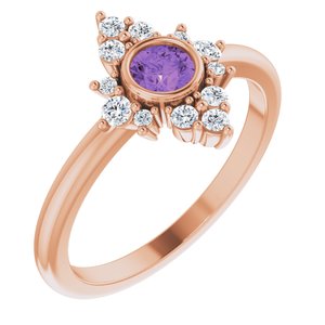 14K Rose Natural Amethyst & 1/5 CTW Natural Diamond Ring 
