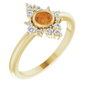 14K Yellow Natural Citrine & 1/5 CTW Natural Diamond Ring 