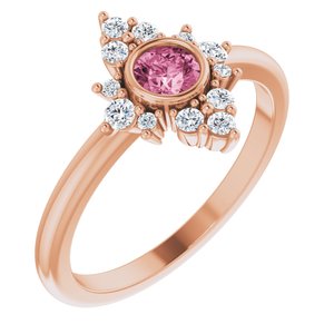 14K Rose Natural Pink Tourmaline & 1/5 CTW Natural Diamond Ring 