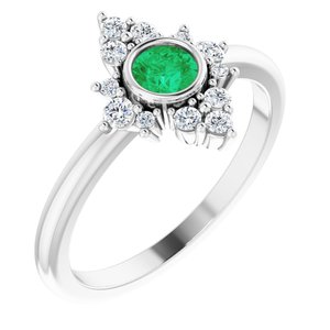 14K White Lab-Grown Emerald & 1/5 CTW Natural Diamond Ring 