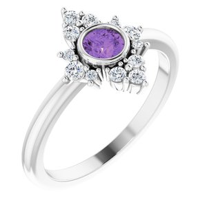 Sterling Silver Natural Amethyst & 1/5 CTW Natural Diamond Ring 