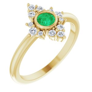 14K Yellow Lab-Grown Emerald & 1/5 CTW Natural Diamond Ring 