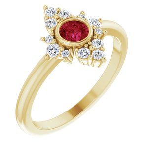 14K Yellow Lab-Grown Ruby & 1/5 CTW Natural Diamond Ring 