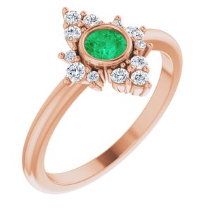 14K Rose Natural Emerald & 1/5 CTW Natural Diamond Ring 