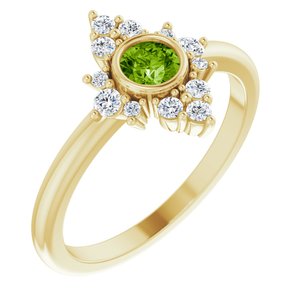 14K Yellow Natural Peridot & 1/5 CTW Natural Diamond Ring 