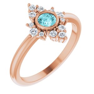 14K Rose Natural Blue Zircon & 1/5 CTW Natural Diamond Ring 