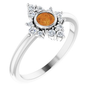Sterling Silver Natural Citrine & 1/5 CTW Natural Diamond Ring 