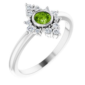 14K White Natural Peridot & 1/5 CTW Natural Diamond Ring 
